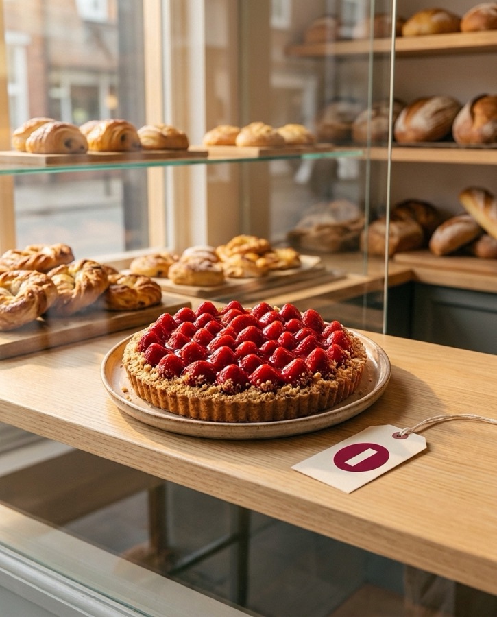 Nouvelle image créée par l'IA à partir de la photo de la tarte et du logo